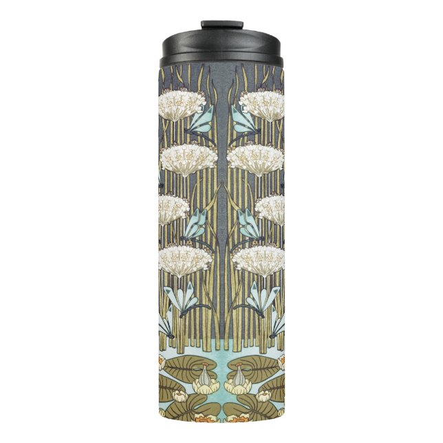 Water Lilies Dragonflies Marsh Art Nouveau Thermal Tumbler (Front)