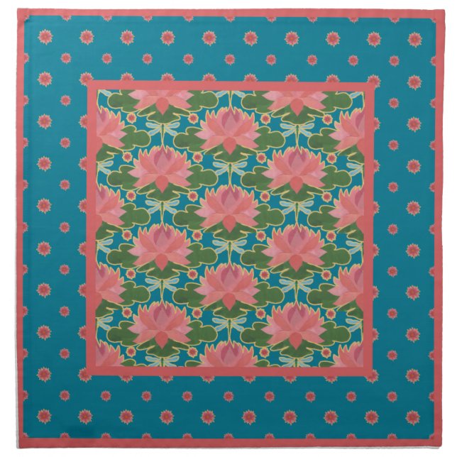 Water Lilies, Dragonflies: Set of Cloth Napkins (Front)
