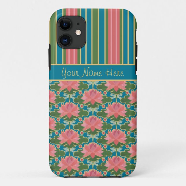 Water Lilies, Dragonflies, Stripes: iPhone 5 Case (Back)