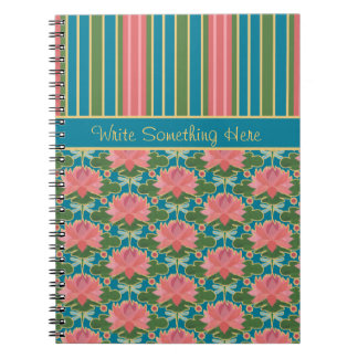 Water Lilies, Dragonflies, Stripes Spiral Notebook