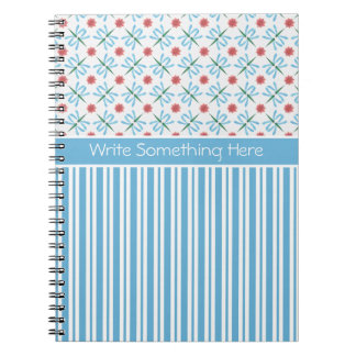 Water Lilies, Dragonflies, Stripes Spiral Notebook