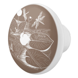 Water-lilies engraving ceramic knob