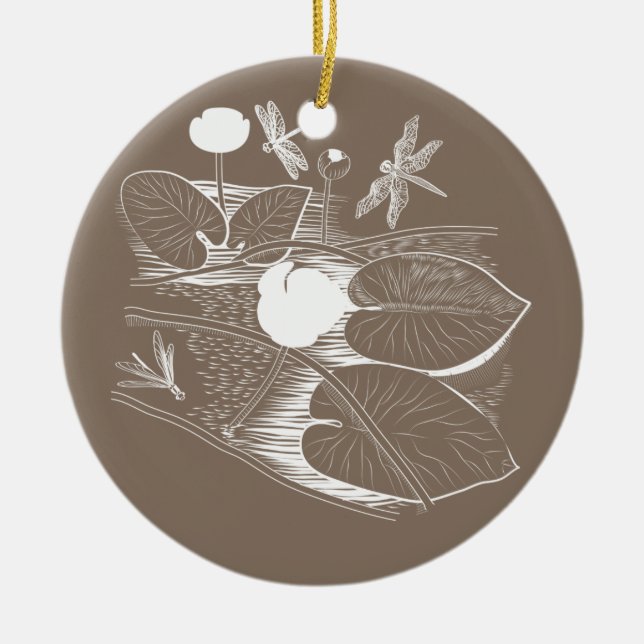 Water-lilies engraving ceramic ornament (Front)