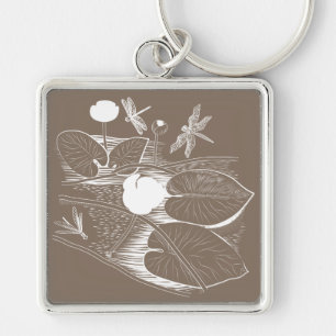 Water-lilies engraving keychain