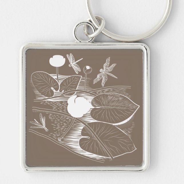 Water-lilies engraving keychain (Front)