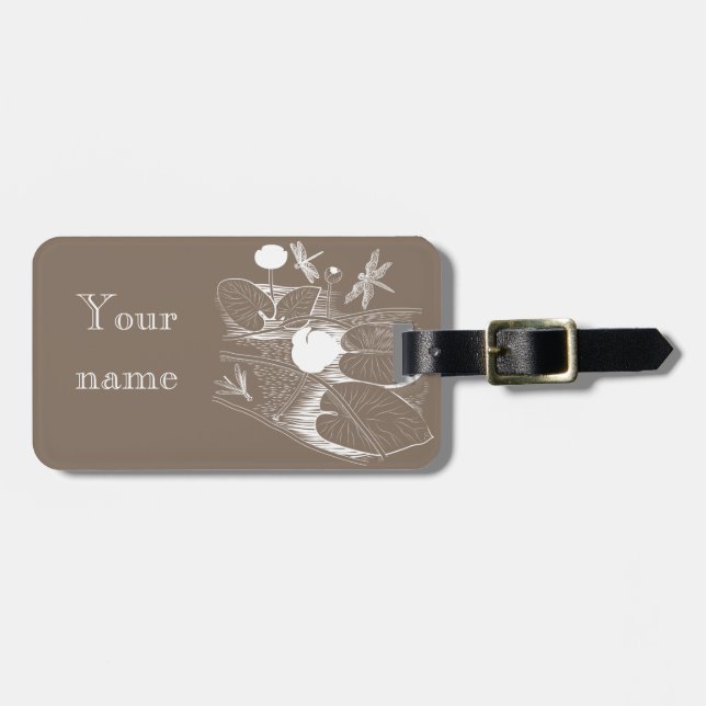 Water-lilies engraving luggage tag (Front Horizontal)