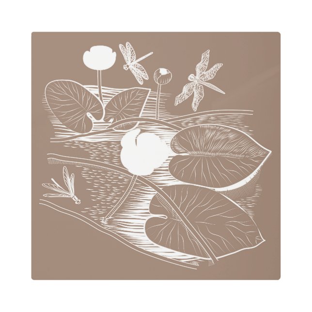 Water-lilies engraving metal print (Front)