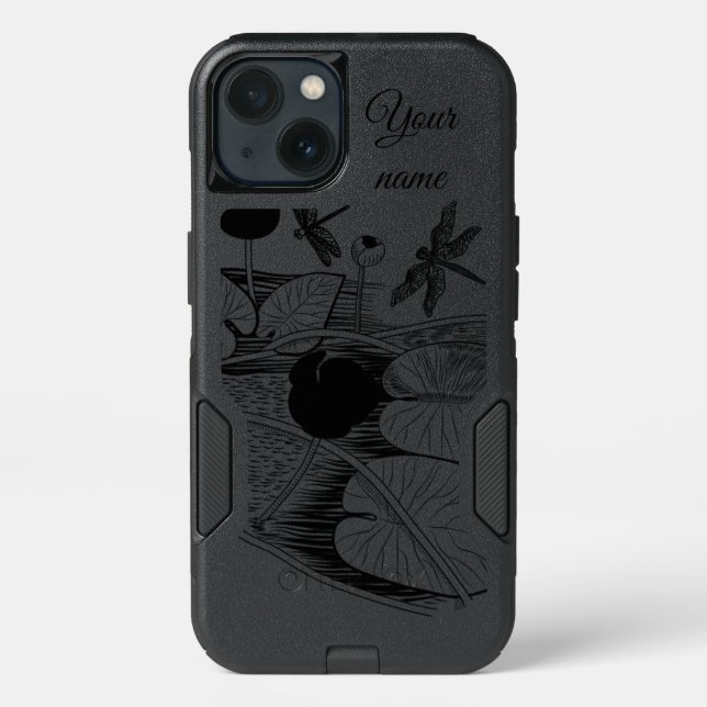 Water-lilies engraving otterbox iPhone case (Back)