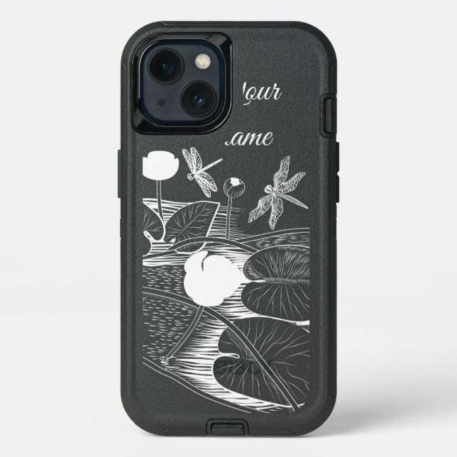 Water-lilies engraving otterbox iPhone case (Back)