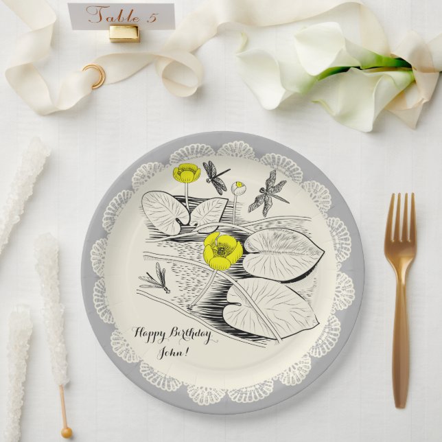 Water-lilies engraving paper plates (Wedding)