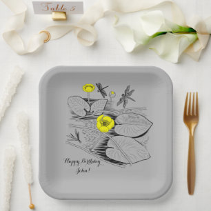 Water-lilies engraving paper plates