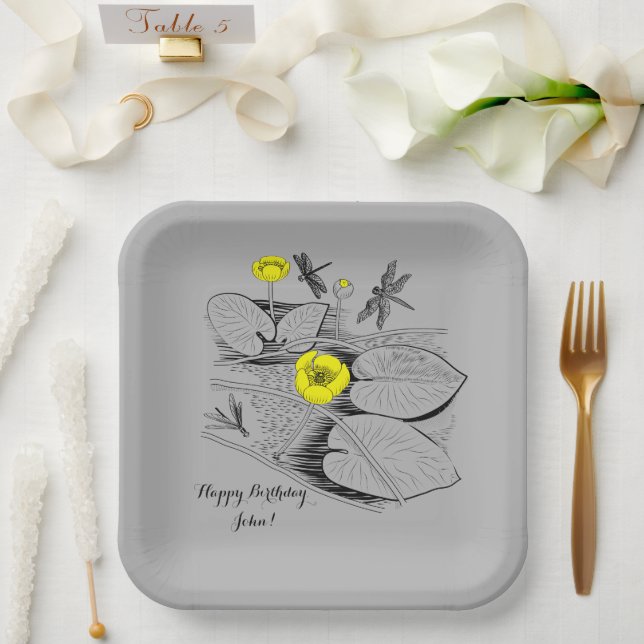 Water-lilies engraving paper plates (Wedding)