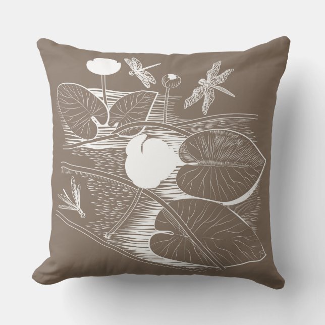 Water-lilies engraving throw pillow (Front)