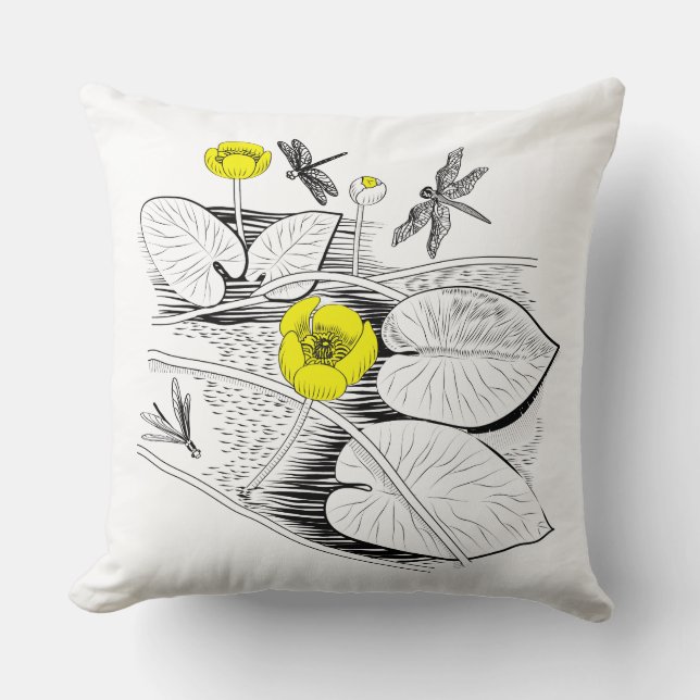 Water-lilies engraving throw pillow (Front)