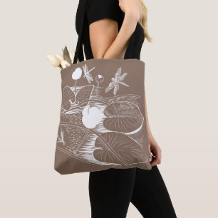 Water-lilies engraving tote bag