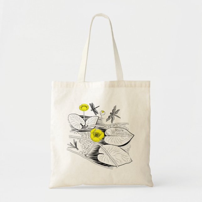 Water lilies engraving tote bag (Front)