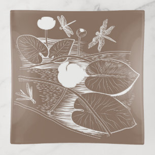 Water-lilies engraving trinket tray
