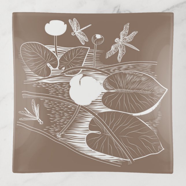 Water-lilies engraving trinket tray (Front)