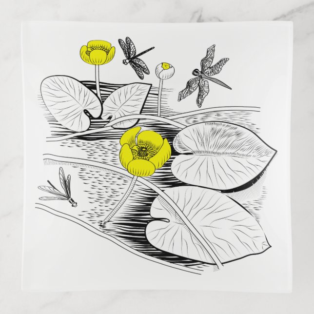 Water-lilies engraving trinket tray (Front)