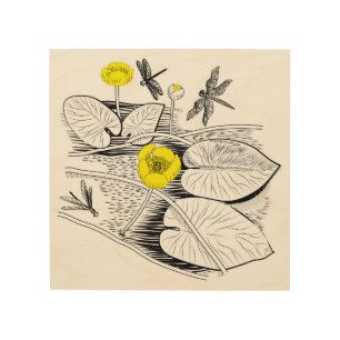 Water-lilies engraving wood wall decor
