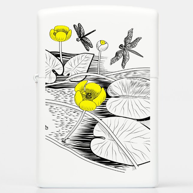 Water-lilies engraving zippo lighter (Front)