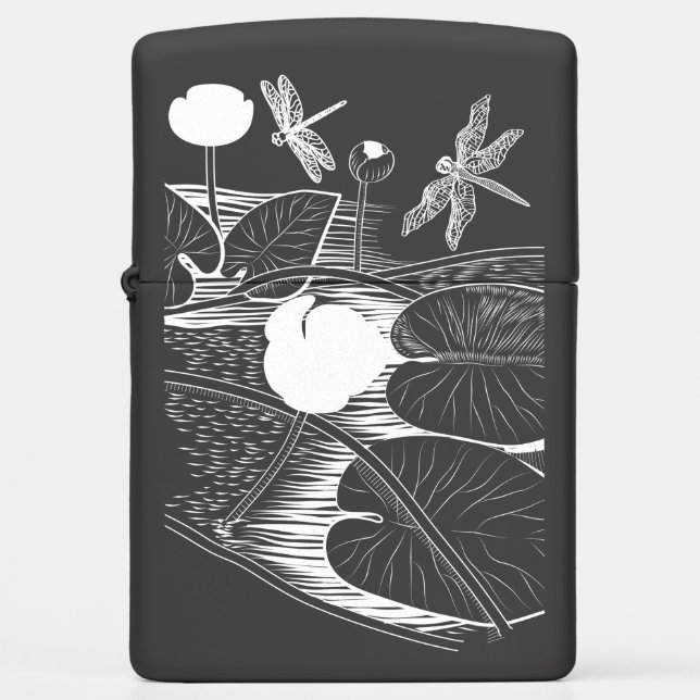 Water-lilies engraving zippo lighter (Front)