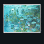 Water Lilies, Fine Art Oil Painting, Claude Monet Canvas Print<br><div class="desc">Claude Monet,  circa 1915
oil on canvas
mostly monochrome impressionist oil painting of a peaceful calm serene tranquil bold jewel tone vibrant vivid turquoise blue pond with green lily pads and pink water lily flowers 

sophisticated boho elegant stately bohemian chic fine art decor modern classic historical nature art</div>