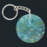 Water Lilies, Fine Art Oil Painting, Claude Monet Keychain<br><div class="desc">Claude Monet,  circa 1915
oil on canvas
mostly monochrome impressionist oil painting of a peaceful calm serene tranquil bold jewel tone vibrant vivid turquoise blue pond with green lily pads and pink water lily flowers 

sophisticated boho elegant stately bohemian chic fine art decor modern classic historical nature art</div>