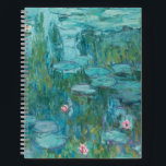 Water Lilies, Fine Art Oil Painting, Claude Monet Notebook<br><div class="desc">Claude Monet,  circa 1915
oil on canvas
mostly monochrome impressionist oil painting of a peaceful calm serene tranquil bold jewel tone vibrant vivid turquoise blue pond with green lily pads and pink water lily flowers 

sophisticated boho elegant stately bohemian chic fine art decor modern classic historical nature art</div>
