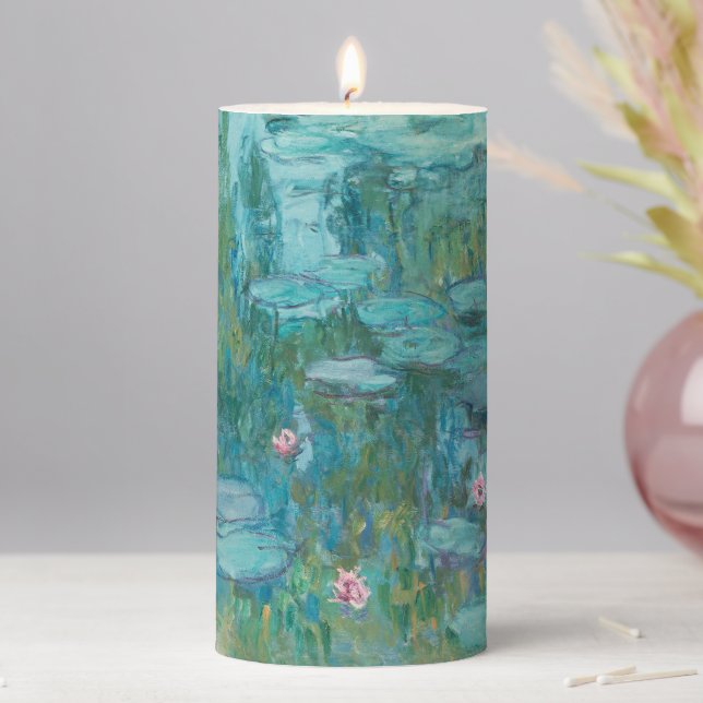 Water Lilies, Fine Art Oil Painting, Claude Monet Pillar Candle (In Situ)