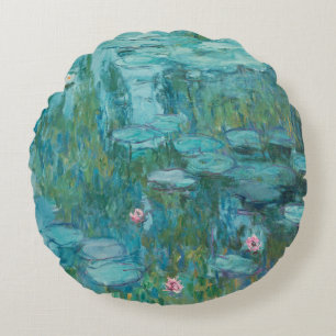 Water Lilies, Fine Art Oil Painting, Claude Monet Round Pillow