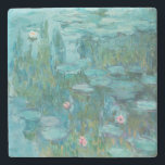 Water Lilies, Fine Art Oil Painting, Claude Monet Stone Coaster<br><div class="desc">Claude Monet,  circa 1915
oil on canvas
mostly monochrome impressionist oil painting of a peaceful calm serene tranquil bold jewel tone vibrant vivid turquoise blue pond with green lily pads and pink water lily flowers 

sophisticated boho elegant stately bohemian chic fine art decor modern classic historical nature art</div>