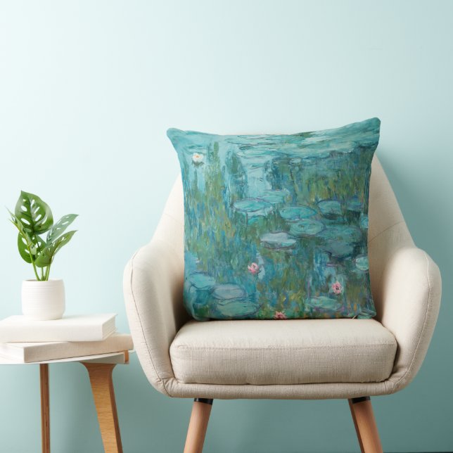 Water Lilies, Fine Art Oil Painting, Claude Monet Throw Pillow (Chair)