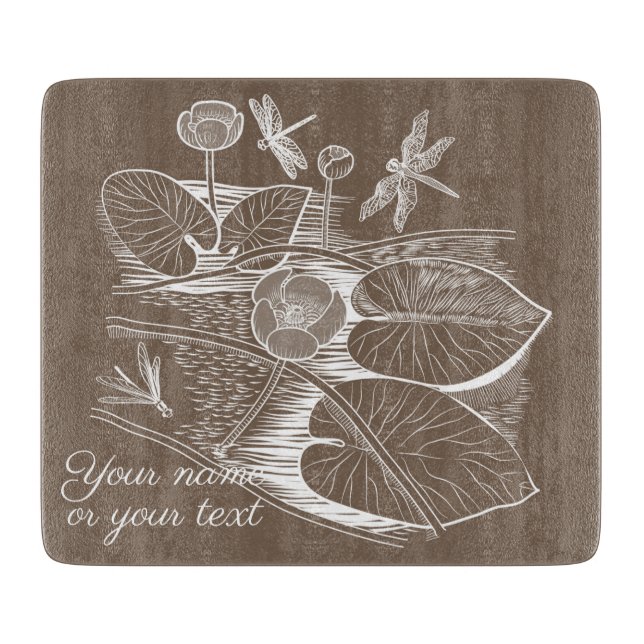 Water-lilies graphic brown cutting board (Front)