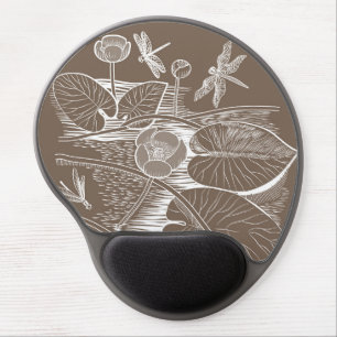 Water-lilies graphic brown gel mouse pad