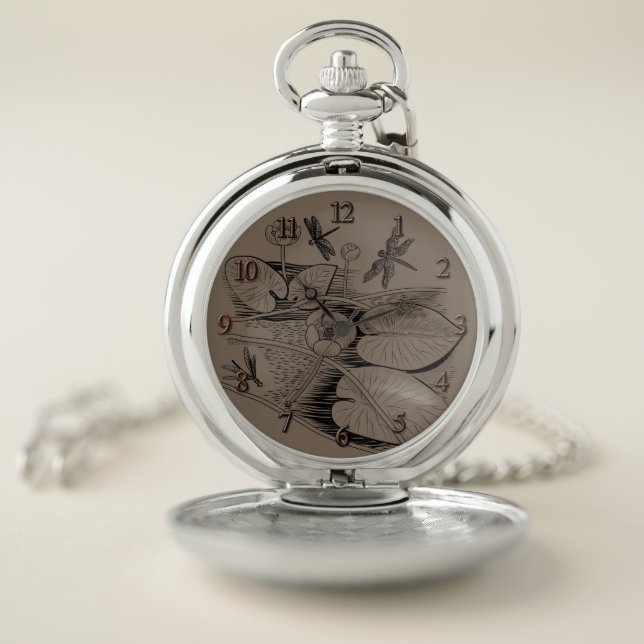 Water-lilies graphic brown pocket watch (Inside)