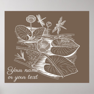 Water-lilies graphic brown poster