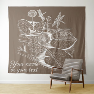 Water-lilies graphic brown tapestry