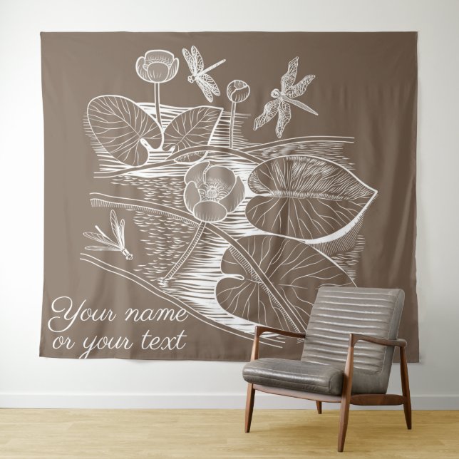 Water-lilies graphic brown tapestry (In Situ (Horizontal))