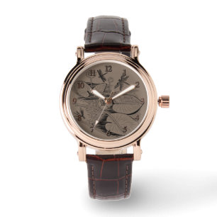 Water-lilies graphic brown watch