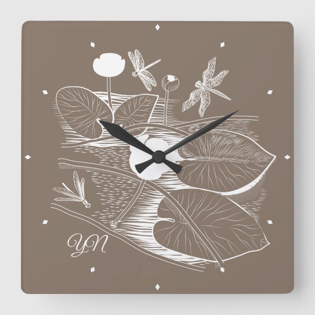 Water-lilies graphic square wall clock (Front)