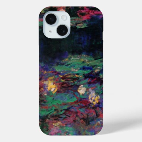 WATER LILIES GREEN POND Claude Monet Dark Floral iPhone 15 Case