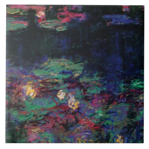 WATER LILIES GREEN POND Claude Monet Dark Floral Ceramic Tile