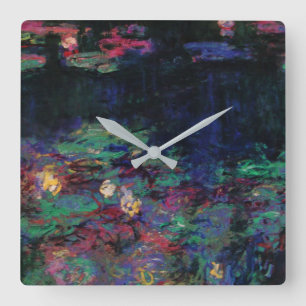 WATER LILIES GREEN POND Claude Monet Dark Floral Square Wall Clock