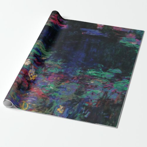 WATER LILIES GREEN POND Claude Monet Dark Floral Wrapping Paper