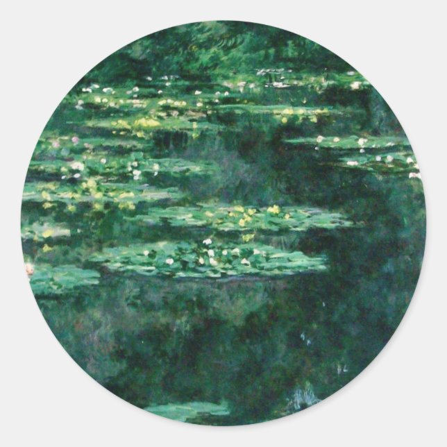 WATER LILIES IN GREEN POND by Claude Monet  Classic Round Sticker (Front)