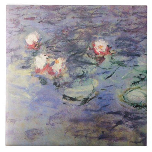 WATER LILIES IN PINK BLUE POND by Claude Monet  Ceramic Tile