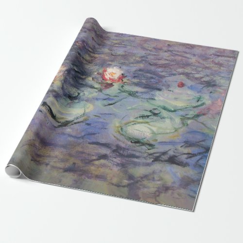 WATER LILIES IN PINK BLUE POND by Claude Monet  Wrapping Paper