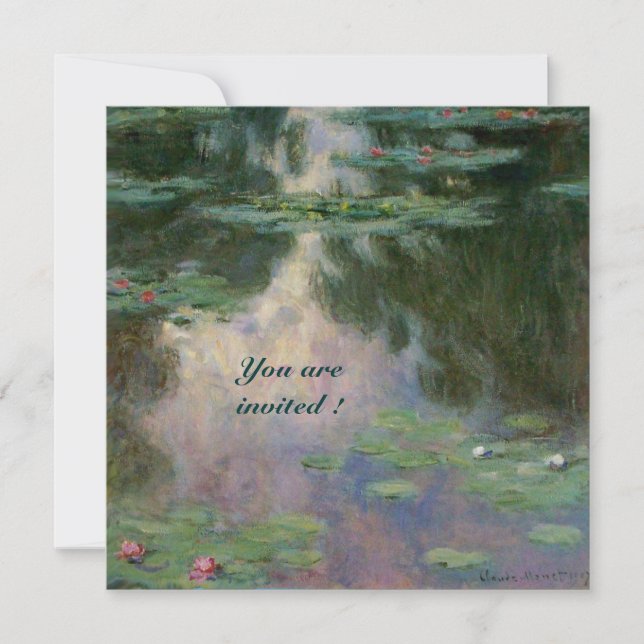 WATER LILIES IN PINK GREEN BLUE REFLECTIONS INVITATION (Front)