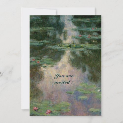 WATER LILIES IN PINK GREEN BLUE REFLECTIONS INVITATION